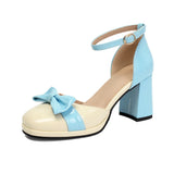 Plus Size 32-48 Mary Jane Heels Shoes Women Bow Decor Ankle Strap Platform Chunky Block Heel Sweet Lolita Pumps