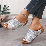 Mix Color Med Heels Slippers Women 2025 Summer Pu Leather Thick Platform Sandals Woman Lightweight Open Toe Non-Slip Flip Flops
