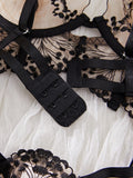 Valentine's Day Ladies Black Forest Wave Lace Sexy Underwear Set Romantic Floral Trim Bustier Nightgown for Women