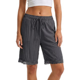 Fashion Women's Loose Shorts Drawstring Elastic Waist Lace Trim Wide Leg Mid Pants Summer Casual Lounge Out Going Shorts