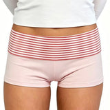 2026 Summer Women Striped Over Fold Shorts Elastic Waist Skinny Short Pants  Daily Casual Lounge Jogging Shorts