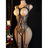Cutout Full Open Bra Fishnet Sexy Lingeries Erotic Outfit Hot Woman One-piece Crotchless Lingerie Mesh Bras Panties Body Suit