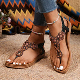 Bohemian Style Flowers Decor Flats Sandals Women Summer 2025 Clip Toe Non Slip Beach Sandalias Mujer Plus Size Slip On Sandles