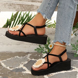 Summer Thick Bottom Bohemian Sandals Women Flowers Decor Non Slip Platform Beach Sandles Woman Plus Size 42 Light Eva Sandals