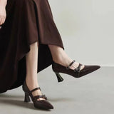 2026 Metal Buckle Hollow Sandals Office girl Pointed  Thin Heel Patent Leather Fashion Single Shoe 35-42 Big Size Women Shoes