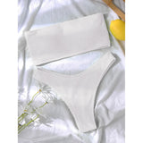 Bandeau Wrinkled Crinkled Bikini Female Swimsuit Women Swimwear Two-pieces Bikini set High Cut Bather Bathing Suit Swim V3314