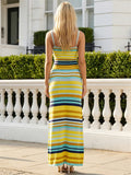 Women’s Bohemian Style Striped Two Piece Outfits Spaghetti Strap Tank Tops and Long Skirt Sets Summer Beach Street Wear