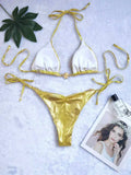 Snake Skin Rhinestone Diamond Bikini Female Swimsuit Women Swimwear Two-pieces Bikini Set High Cut Halter Bathing Suit Swim Lady