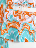 New Sexy 3 Pieces Suit for Women Neck Hanging Bikini Set+Cover-up Swimwear Sunproof Tankini High Waist Shorts Swimsuit Beachwear