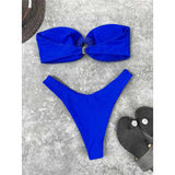 Wrinkled Bandeau High Cut Bikini Women Swimwear Female Swimsuit Two-Pieces Bikini Set Strapless Bather Bathing Suit Swim V3367