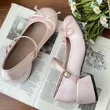 2025 spring cute sweet Bowknot Mary Janes for Women  vintage Silk Med Heels  pumps Ladies  Banquet Wedding Single Shoes Mujer