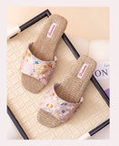 Breathable Indoor Linen Slippers For Women Men Home Floor Shoes Chinese Style Emrobidery Anti-slip Couples House Bedroom Slides