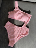 Wrinkled Asymmetric One Shoulder Female Swimwear One Piece Swimsuit Women Monokini Bather High Cut Out Bathing Suit Swim Lady