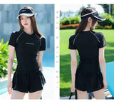 Sports Swimsuit, Swimsuit, Women's New Plus Size Two-piece Set, Short Sleeved, Student Hot Spring Conservative Swimsuit