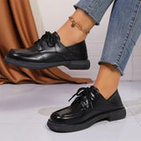Fashion Faux Pu Leather Loafers Shoes Women 2025 Non Slip Black Lace Up Loafers Round Toe Platform Casual Shoes Female