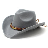 Women Men Wide Brim Floppy Cowboy Hat Western Style Wool Felt Flat Top Cap Classic Vintage Bowler Hat Party