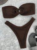 Wrinkled Fishnet Strapless Bandeau Bikini Women Swimsuit Female Swimwear Two-pieces Bikini set High Cut Bather Bathing Suit Swim