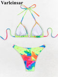 Sexy Printed Tie Dye Halter Brazilian Bikini Women Swimwear Female Swimsuit Two-pieces Bikini set Bather Bathing Suit Swim V6313
