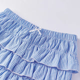 Women’s Layered Ruffle Bloomer Shorts Elastic Waist Little Bow Front Plaid Print Shorts Summer Bottoms