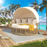 Outdoor Rattan Round Daybed With Retractable Canopy Removable Cushions