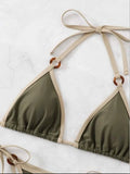 Women Green Halter Micro Ring String Bikini Sets Two Pieces Tie Thong Swimsuit Swimwear Bathing Suit Beach Outfits Biquini