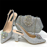 Doershow beautiful Italian Shoes And Bag Sets For Evening Party With Stones Italian Leather Handbags Match Bags! 1-30