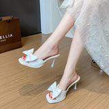 Slim Heel Slippers Women Spring Summer 2026, Princess Style Butterfly Bow High Heels, Cool Slippers