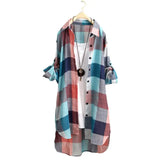 Long Sleeve Lapel Oversized Shirts Women Shirt Plaid Print Irregular Hem Single-breasted Soft Breathable Lady Long Top