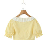 Foridol Gingham Printed Yellow Women Summer Dress Set Lace Top+skirt Sets Vintage French Style Midi Dress Oufits Plaid Vestidos