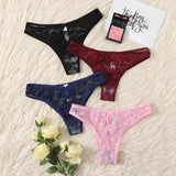 Sexy Hollow Out Thong Woman Colorful Lace Panties Pink Wine Red Black Blue 4 Pieces C864
