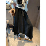 Spliced Lace Elastic High-waisted Slimming Skirt White Lace Trim Skirt Elastic Waist Casual Summer Style Skirt For Women 6S7Q