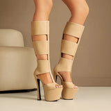 Summer Women Platform Tall Gladiator Sandals Knee High Cut Out Thin Heeled Rome Sexy Nightcllub Pole Dance Shoes 43