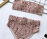 3 Colors Sexy Bikini Bandeau Women Solid Leopard Print High Waist Swimwear Swimsuit Beach Bikini Set Bathing Suit With Waistband