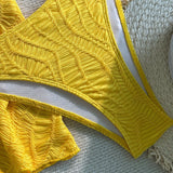 Sexy Yellow Push Up Tassel Crop Top High Waist Swimsuit Swimwear Women Beach Holiday Bathing Suit Skirt 3 Piece Bikini Set 2026