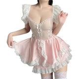 Maid Dress Cosplay Costumes Women Sexy Lingerie Perspective Erotic Underwear Sweet Uniform Skirt Maid Lace Outfit