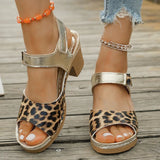 Lightweight Leopard Print Thick Heel Sandals Women Summer High Heels Platform Sandles Woman Ankle Strap Non Slip Beach Sandalias