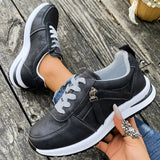 Casual Lace-Up Platform Sneakers for Women Autumn 2025 Solid Plus Size Shoes Woman Non-Slip Zip Female Sports Shoes