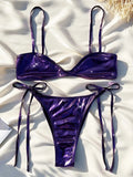 Shiny PU Leather Bikini 2025 High Cut Bikinis Female Swimsuit Women Swimwear Two-pieces Bikini Set Bathing Suit Swim Beach Wear