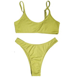 Ribbed High Leg Cut Bikini Female Swimsuit Women Swimwear Two-Pieces Bikini Set Brazilian Padded Bather Bathing Suit Swim V7126