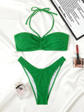 2025 Halter Bandeau Bikini Solid Swimwear Female Sexy Swimsuit Women Bathers Bathing Swimming Swim Suit Beachwear