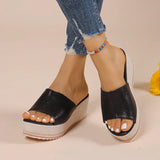 2025 Summer Chunky Platform Slippers for Women Pu Leather Wedges High Heel Sandals Woman Plus Size 36-43 Beach Sandles Female