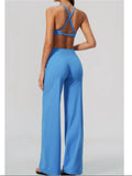 Summer 2 Piece Yoga Sets Women Tight Back Cross Sports Bra High Waist Peach Hip Wide Leg Pants Gym Running Fitness Workout Suits