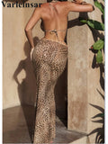 XS - L Leopard With Skirt Halter Bikini Female Swimsuit Women Swimwear Three-Pieces Bikini Set Bather Bathing Suit Swim V6630