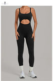 Summer Sports Overalls Women Gym High Stretch Back Zipper Yoga Jumpsuit Tight Hollow Out Slim Hip Lifting One Piece Bodysuit