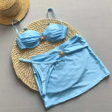 3 Pieces Bikini Set Push Up Bikini 2025 Sexy Women Swimsuit Shiny Skirt Female Swimwear Brazil Bathing Suit Beachwear Cover Ups