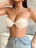 Lace Strapless Women Bra Sexy Front Clasp Push Up Bra Invisible Non-Slip Fashion Lace Bra Women