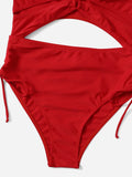 2026 Drawstring Swimsuit Solid Cut Out Knot Halter One Piece Swimwear Women Padded Bathing Suit Female Swimming Summer Beachwear