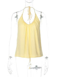FDYOUI Woman Clothing Halter Neck Backless Camisoles Streetwear 2026 Summer Girls Sexy Lace-up Off Shoulder Yellow Tank Tops