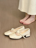 2026 Floral Rose Women Mary Jane Shoes Fashion Buckle Strap Thick Heel Shoes Ladies Elegant Daily Wedding Leather Dress Pumps