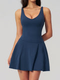 Bodycon Tennis Dress with Shorts Pocket Women Speed Dry Sleeveless V Neck One Piece Sport Outfit Short Dress Fitness Yoga Set